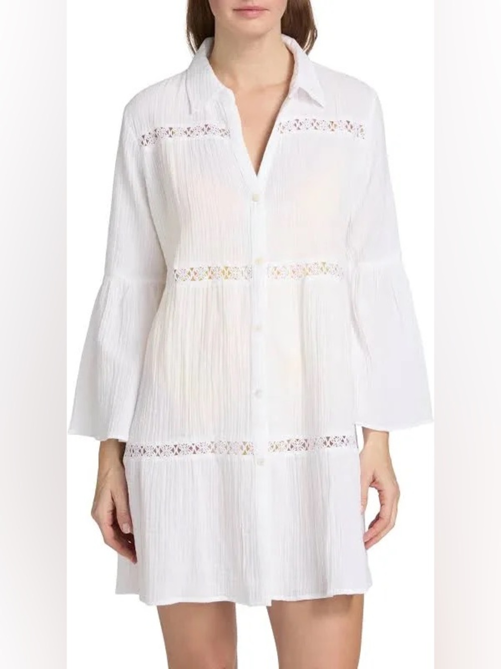 Elspeth tiered cotton cover-up size L EUC Resort white